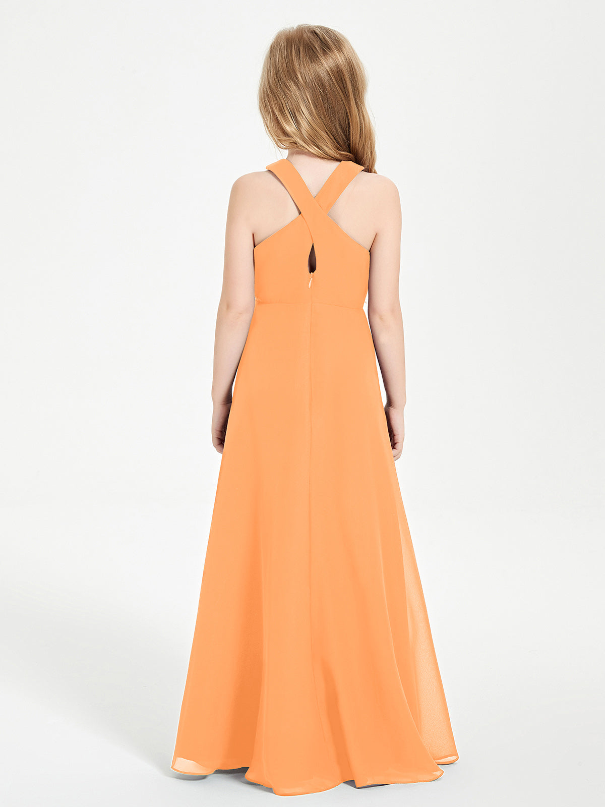 Grecian Neckline Long Dresses for Junior Bridesmaids Orange